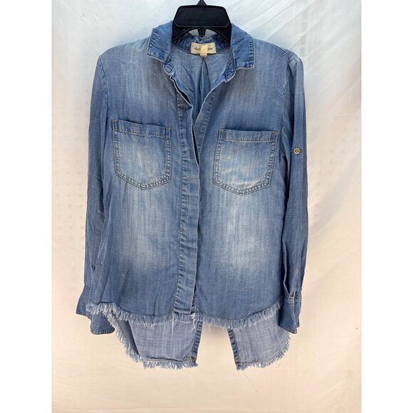 Cloth & Stone Anthropologie Chambray Button Front Tunic Shirt XS Hi Low Western - Picture 2 of 8